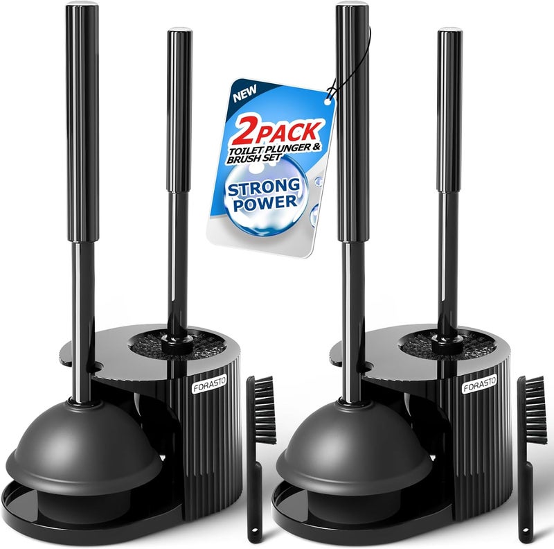 FORASTO 2Pack 2 in 1 Toilet Brush and Plunger Set,Toilet Bowl Brush Plunger Set,Toilet Brush Plunger Combo,Cleaning Brush,Cleaning Supplies,Groove Gap Brush,Bathroom Cleaning Tools - Image 1